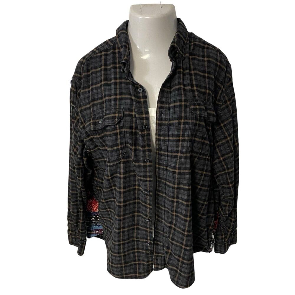 Upcycled Flannel Shirt Shacket Womens 1X Mechanic Automotive Garage Grunge Parts - Picture 4 of 14